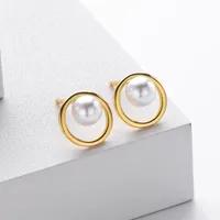 1 Pair 925 Sterling Silver Pearl 18K Gold Plated Platinum Plated Rhodium Plated Round Ear Studs main image 6