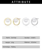 1 Pair 925 Sterling Silver Pearl 18K Gold Plated Platinum Plated Rhodium Plated Round Ear Studs main image 2