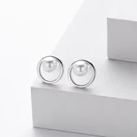 1 Pair 925 Sterling Silver Pearl 18K Gold Plated Platinum Plated Rhodium Plated Round Ear Studs main image 7