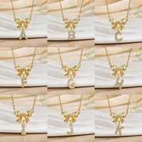 Simple 26 Letters Inlaid Zircon Bow Necklace Women's Simple High Sense Ornament Titanium Steel No Fading main image 2