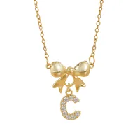 Simple 26 Letters Inlaid Zircon Bow Necklace Women's Simple High Sense Ornament Titanium Steel No Fading main image 5