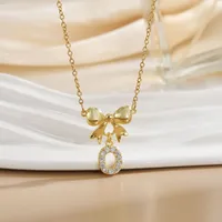 Simple 26 Letters Inlaid Zircon Bow Necklace Women's Simple High Sense Ornament Titanium Steel No Fading sku image 13