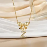 Simple 26 Letters Inlaid Zircon Bow Necklace Women's Simple High Sense Ornament Titanium Steel No Fading sku image 23