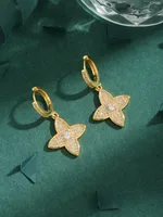 1 Pair Four Leaf Clover Glam Luxurious Lady Copper 18K Gold Plated Zircon Inlay Earrings main image 1