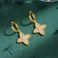1 Pair Four Leaf Clover Glam Luxurious Lady Copper 18K Gold Plated Zircon Inlay Earrings sku image 1