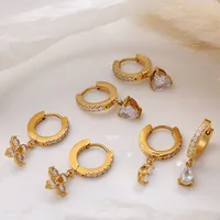 1 Pair Four Leaf Clover Water Droplets Heart Shape Glam Luxurious Lady 304 Stainless Steel Earrings main image 3