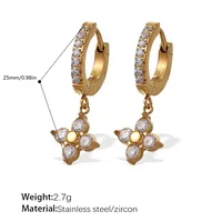 1 Pair Four Leaf Clover Water Droplets Heart Shape Glam Luxurious Lady 304 Stainless Steel Earrings sku image 3
