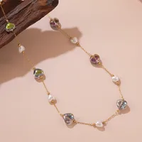 Irregular Colorful Heart Shape Vintage Style Classic Style Streetwear 304 Stainless Steel 18K Gold Plated Necklace Beaded Lobster Trigger Clasp Closure main image 6
