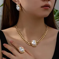 Femme Énorme Commuer Alliage Le Cuivre Irrégulier Géométrique Incruster Or Incrusté Perles Artificielles Femmes Ensemble De Bijoux main image 1