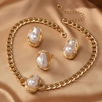 Lady Oversized Commute Alloy Copper Irregular Geometric Inlay Inlaid Gold Artificial Pearls Women's Jewelry Set main image 5