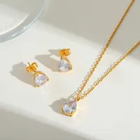 Décontractée Mignon Style Simple Acier Inoxydable 304 Forme De Cœur Placage Incruster Zircon Plaqué Or 18K La Saint-Valentin Femmes Ensemble De Bijoux main image 5