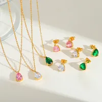 Décontractée Mignon Style Simple Acier Inoxydable 304 Forme De Cœur Placage Incruster Zircon Plaqué Or 18K La Saint-Valentin Femmes Ensemble De Bijoux main image 2