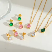 Décontractée Mignon Style Simple Acier Inoxydable 304 Forme De Cœur Placage Incruster Zircon Plaqué Or 18K La Saint-Valentin Femmes Ensemble De Bijoux main image 1