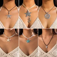 Starfish Conch Marine Style Alloy Leather Rope Iron Pendant Necklace Wholesale main image 1