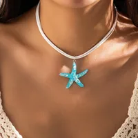 Starfish Conch Marine Style Alloy Leather Rope Iron Pendant Necklace Wholesale sku image 2