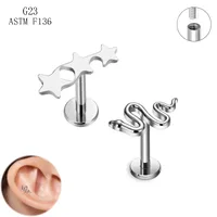 1 Pieza Aleación De Titanio Punk Estilo Moderno Estilo Clásico Pentagrama En Forma De Serpiente Pentagrama En Forma De Serpiente Anillos De Labios Piercing De La Oreja main image 1