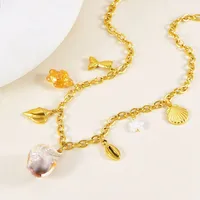 Starfish Conch Dolphin Casual Vacation 304 Stainless Steel Multi Charms Necklace Lobster Trigger Clasp Closure main image 8