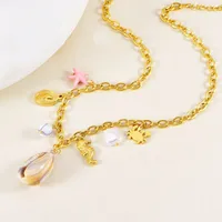 Starfish Conch Dolphin Casual Vacation 304 Stainless Steel Multi Charms Necklace Lobster Trigger Clasp Closure main image 7