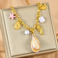 Starfish Conch Dolphin Casual Vacation 304 Stainless Steel Multi Charms Necklace Lobster Trigger Clasp Closure main image 5