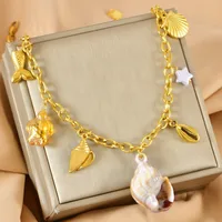 Starfish Conch Dolphin Casual Vacation 304 Stainless Steel Multi Charms Necklace Lobster Trigger Clasp Closure main image 3