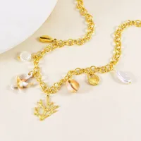 Starfish Conch Dolphin Casual Vacation 304 Stainless Steel Multi Charms Necklace Lobster Trigger Clasp Closure main image 9