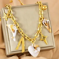 Starfish Conch Dolphin Casual Vacation 304 Stainless Steel Multi Charms Necklace Lobster Trigger Clasp Closure main image 6