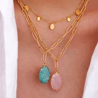 Estilo Vintage Estilo Simple Piedra Natural Acero Titanio Geométrico Mujeres Conjunto De Joyas main image 5