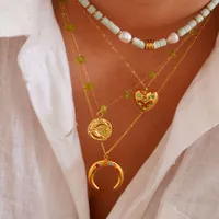 Retro Estilo Clásico Piedra Natural Acero Titanio Geométrico Mujeres Anillos Collar main image 1