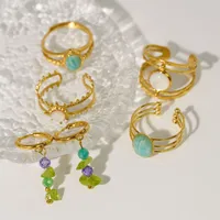 Rétro Style Classique La Pierre Naturelle Acier Au Titane Géométrique Femmes Anneaux Collier main image 3