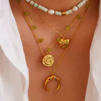 Retro Estilo Clásico Piedra Natural Acero Titanio Geométrico Mujeres Anillos Collar main image 4