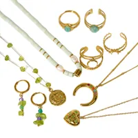 Rétro Style Classique La Pierre Naturelle Acier Au Titane Géométrique Femmes Anneaux Collier main image 5