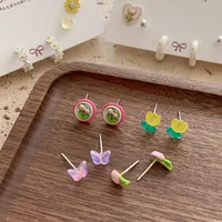 1 Jeu Fleur Mignon Sucré Alliage Émail Boucles D'Oreilles main image 5