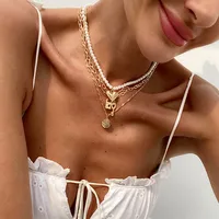 Heart Shape Shell Lock Retro Classic Style Alloy Pendant Necklace Wholesale sku image 1