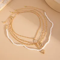 Heart Shape Shell Lock Retro Classic Style Alloy Pendant Necklace Wholesale main image 5