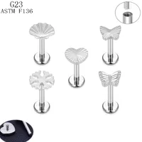 1 Piece Titanium Alloy Modern Style Classic Style Commute Butterfly Snowflake Carving Lip Rings Ear Cartilage Rings & Studs main image 1