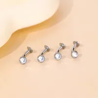 1 Piece Titanium Alloy Casual Vacation Beach Round Rhinestones Opal Inlay Belly Rings main image 5