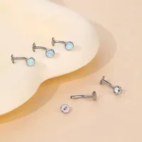 1 Piece Titanium Alloy Casual Vacation Beach Round Rhinestones Opal Inlay Belly Rings main image 4