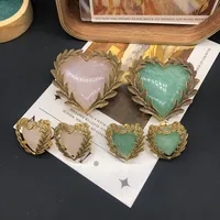 Simple Style Classic Style Alloy Turquoise Rose Quartz Leaves Red Heart Women's Earrings Brooches main image 1