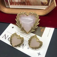 Simple Style Classic Style Alloy Turquoise Rose Quartz Leaves Red Heart Women's Earrings Brooches main image 2