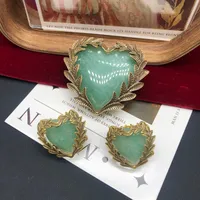Simple Style Classic Style Alloy Turquoise Rose Quartz Leaves Red Heart Women's Earrings Brooches main image 3