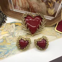Simple Style Classic Style Alloy Turquoise Rose Quartz Leaves Red Heart Women's Earrings Brooches main image 4