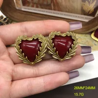 Simple Style Classic Style Alloy Turquoise Rose Quartz Leaves Red Heart Women's Earrings Brooches sku image 2