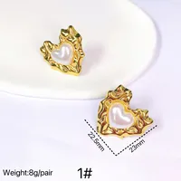 1 Pair Heart Shape Casual Marine Style Commute 304 Stainless Steel 18K Gold Plated Artificial Pearls Inlay Ear Studs main image 5