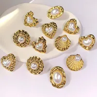 1 Pair Heart Shape Casual Marine Style Commute 304 Stainless Steel 18K Gold Plated Artificial Pearls Inlay Ear Studs main image 1