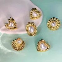 1 Pair Heart Shape Casual Marine Style Commute 304 Stainless Steel 18K Gold Plated Artificial Pearls Inlay Ear Studs main image 3