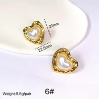 1 Pair Heart Shape Casual Marine Style Commute 304 Stainless Steel 18K Gold Plated Artificial Pearls Inlay Ear Studs sku image 6