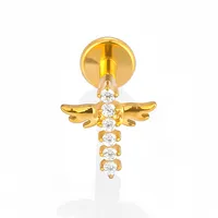 1 Piece Titanium Alloy Casual Simple Style Commute Tortoise Animal Cross Zircon 18K Gold Plated Polishing Plating Inlay Lip Rings Ear Cartilage Rings & Studs Nose Rings & Studs sku image 9