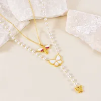 Abeille Papillon Décontractée Vacances Acier Inoxydable 304 Colliers Double Couche De Gros main image 3