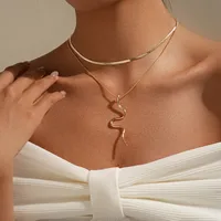 Serpiente Estilo Vintage Señora Brillante Aleación Collares De Doble Capa Venta Al Por Mayor main image 3
