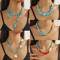 Geometric Retro Bohemian Alloy Turquoise Pendant Necklace Multi Charms Necklace Wholesale main image 1